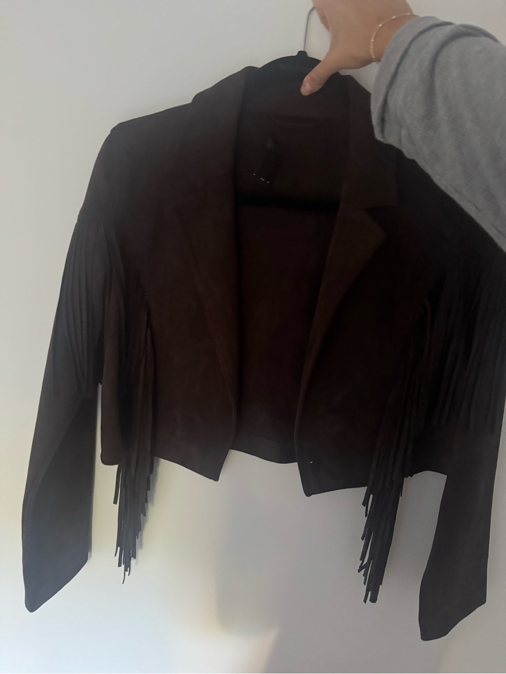 Zara Dark Brown Suede Fringe Crop Jacket